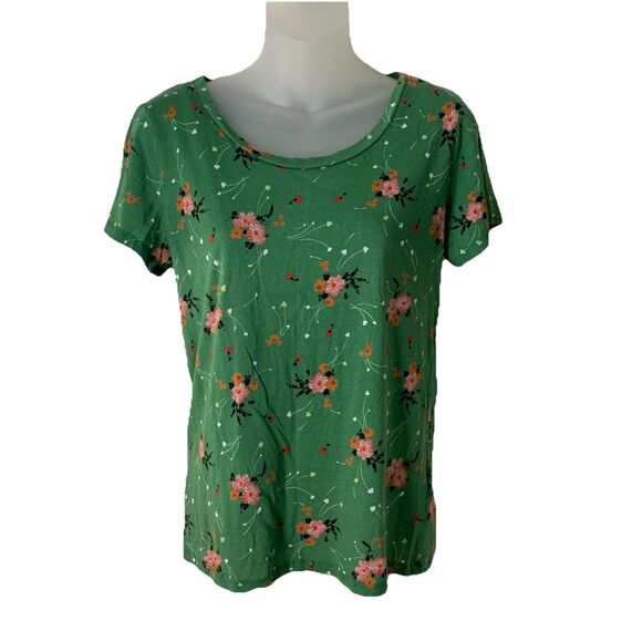 & Other Stories Baby Tee T-shirt Women's US Size 10 Medium Green-Multi Floral - Picture 11 of 11
